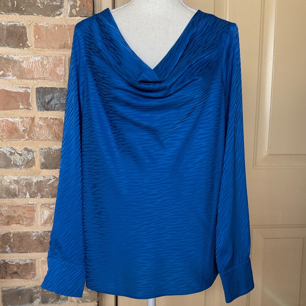 White House Black Market Royal Blue Draped Cowl Neck Blouse